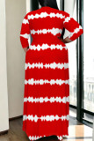 Black Casual Daily Striped Print Lace Up Contrast V Neck Printed Plus Size Dresses
