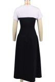 Black Casual Patchwork O Neck A Line Dresses