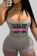 Grey Sexy Letters Patchwork Backless Spaghetti Strap Sleeveless Two Pieces