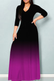 Pink Casual Gradient Print Patchwork Strap Design V Neck Long Dresses