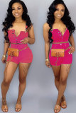 rose red Denim Fashion Sexy Patchwork tassel HOLLOWED OUT Straight 