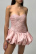 Pink Street Solid Color Patchwork Backless Ruched Strapless Bud Dresses