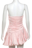 Apricot Street Solid Color Patchwork Backless Ruched Strapless Bud Dresses