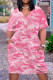 Pink Casual Camouflage Print Pocket Contrast V Neck Printed Plus Size Dresses