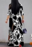 The cowboy blue Casual Street Leopard Print Zebra Print Chain print Lace Up Contrast V Neck Printed Dresses