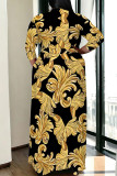Blue Casual Daily Floral Print Chain print Lace Up V Neck Printed Plus Size Dresses