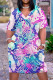 Blue Pink Casual Animal Print Snakeskin Print Pocket V Neck Printed Plus Size Dresses