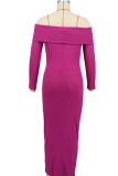 Rose Red Celebrities Solid Color Patchwork Backless Off Shoulder Long Dresses