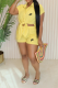 Yellow Casual Street Letter Print Pocket Knotted Turndown Collar Short Sleeve Two Pieces