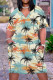 Blue Casual Vacation Tropical Print Pocket V Neck Printed Plus Size Dresses