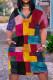 Colour Casual Daily Colorblock Print Pocket Contrast V Neck Printed Plus Size Dresses
