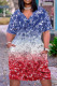 Blue White Casual Daily Gradient Print Pocket Sequined V Neck Printed Plus Size Dresses