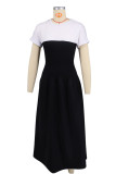 Black Casual Patchwork O Neck A Line Dresses