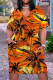 Orange Casual Vacation Tropical Print Pocket V Neck Printed Plus Size Dresses