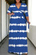 Blue Casual Daily Striped Print Lace Up Contrast V Neck Printed Plus Size Dresses