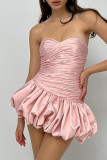 Apricot Street Solid Color Patchwork Backless Ruched Strapless Bud Dresses