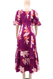 Rose Red Celebrities Print Pocket Patchwork Zipper Square Neck A Line Dresses