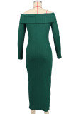 Rose Red Celebrities Solid Color Patchwork Backless Off Shoulder Long Dresses