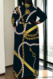 Blue Casual Daily Floral Print Chain print Lace Up V Neck Printed Plus Size Dresses