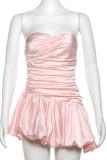 Apricot Street Solid Color Patchwork Backless Ruched Strapless Bud Dresses