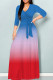 Blue Red Casual Gradient Print Patchwork Strap Design V Neck Long Dresses