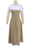 Black Casual Patchwork O Neck A Line Dresses