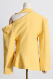 Black Elegant Solid Bandage Buttons Oblique Collar Outerwear