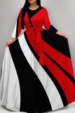Red Black Casual Stripe Patchwork Strap Design O Neck A Line Dresses