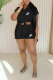 Black Casual Street Letter Print Pocket Knotted Turndown Collar Short Sleeve Two Pieces