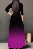 Pink Casual Gradient Print Patchwork Strap Design V Neck Long Dresses