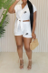 White Casual Street Letter Print Pocket Knotted Turndown Collar Short Sleeve Two Pieces