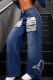 Blue Casual Solid Color Ripped Pocket Buttons Patchwork Zipper Mid Waist Loose Denim Jeans