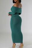 Rose Red Celebrities Solid Color Patchwork Backless Off Shoulder Long Dresses