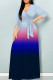 Gray Blue Casual Gradient Print Patchwork Strap Design V Neck Long Dresses