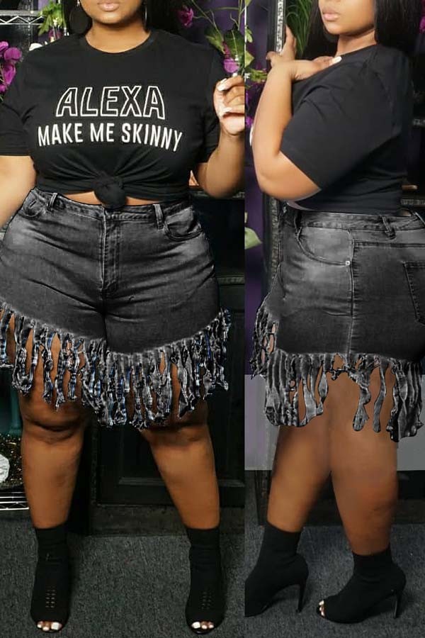 Black Fashion Casual tassel Plus Size