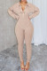 Khaki Casual Solid Color Patchwork V Neck Skinny Jumpsuits
