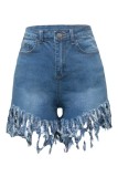 Light Blue Fashion Casual tassel Plus Size
