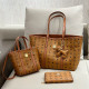 Brown Casual Street Letter Print Patchwork Zipper Bags