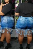 Light Blue Fashion Casual tassel Plus Size