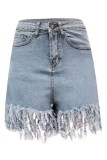 Light Blue Fashion Casual tassel Plus Size