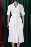 Yellow Celebrities Solid Color Buckle Patchwork Strap Design Turndown Collar A Line Dresses