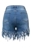 Light Blue Fashion Casual tassel Plus Size
