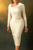 Yellow Celebrities Solid Color Patchwork Ruched Asymmetrical Collar Wrapped Skirt Dresses