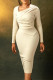Apricot Celebrities Solid Color Patchwork Ruched Asymmetrical Collar Wrapped Skirt Dresses