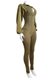Blue Casual Solid Color Patchwork V Neck Skinny Jumpsuits