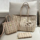 Apricot Casual Street Letter Print Patchwork Zipper Bags
