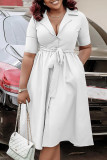 Yellow Celebrities Solid Color Buckle Patchwork Strap Design Turndown Collar A Line Dresses