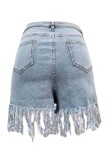 Light Blue Fashion Casual tassel Plus Size