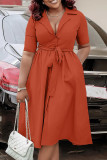 Yellow Celebrities Solid Color Buckle Patchwork Strap Design Turndown Collar A Line Dresses