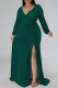 Dark Green Sexy Daily Solid Color Lace Up Slit V Neck Long Sleeve Plus Size Dresses